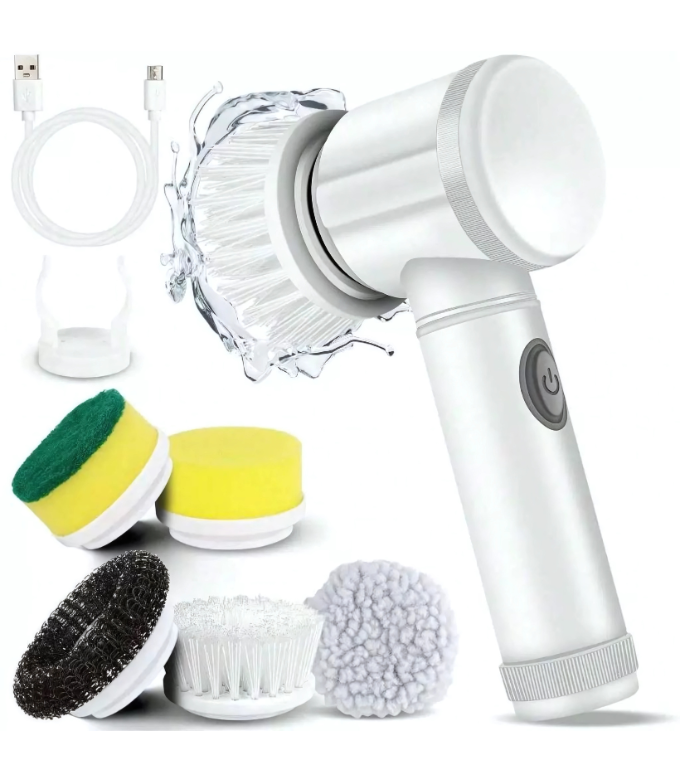 🌀 Escova Elétrica Multiuso 5 em 1 – Rotação 360º para uma Limpeza Sem Esforço!