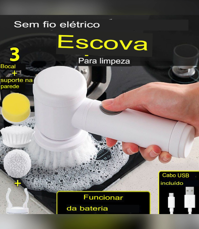 🌀 Escova Elétrica Multiuso 5 em 1 – Rotação 360º para uma Limpeza Sem Esforço!