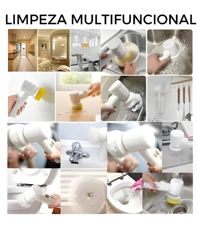 🌀 Escova Elétrica Multiuso 5 em 1 – Rotação 360º para uma Limpeza Sem Esforço!
