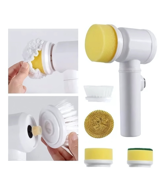 🌀 Escova Elétrica Multiuso 5 em 1 – Rotação 360º para uma Limpeza Sem Esforço!