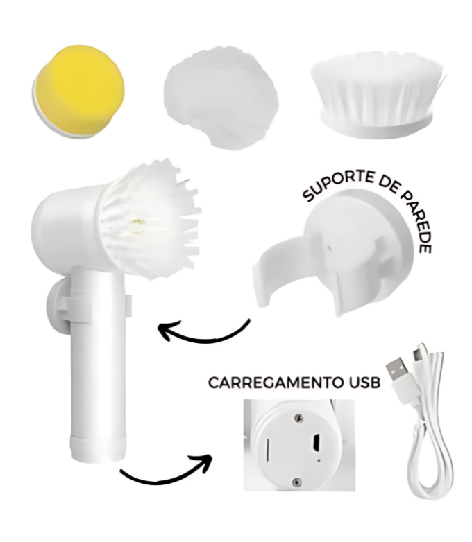 🌀 Escova Elétrica Multiuso 5 em 1 – Rotação 360º para uma Limpeza Sem Esforço!