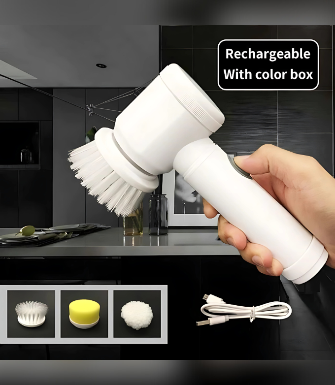 🌀 Escova Elétrica Multiuso 5 em 1 – Rotação 360º para uma Limpeza Sem Esforço!